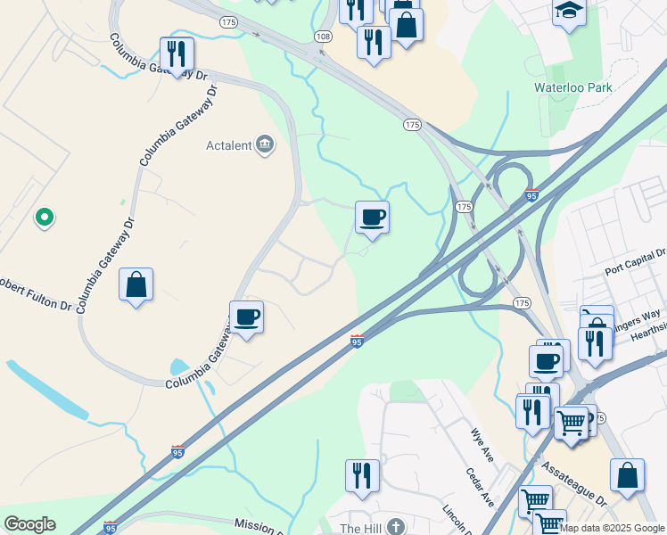 map of restaurants, bars, coffee shops, grocery stores, and more near Benjamin Franklin Drive in Columbia