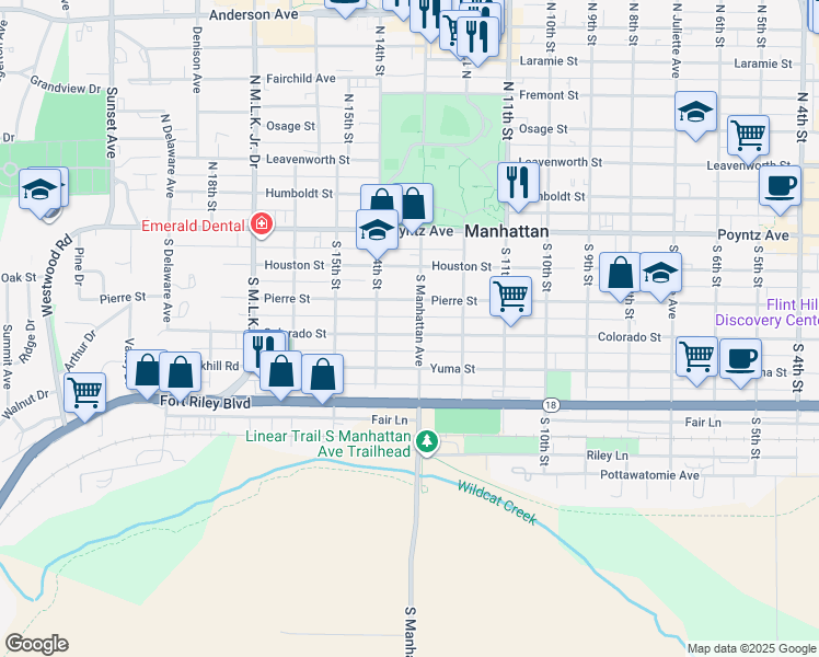 map of restaurants, bars, coffee shops, grocery stores, and more near 1311 Pierre Street in Manhattan