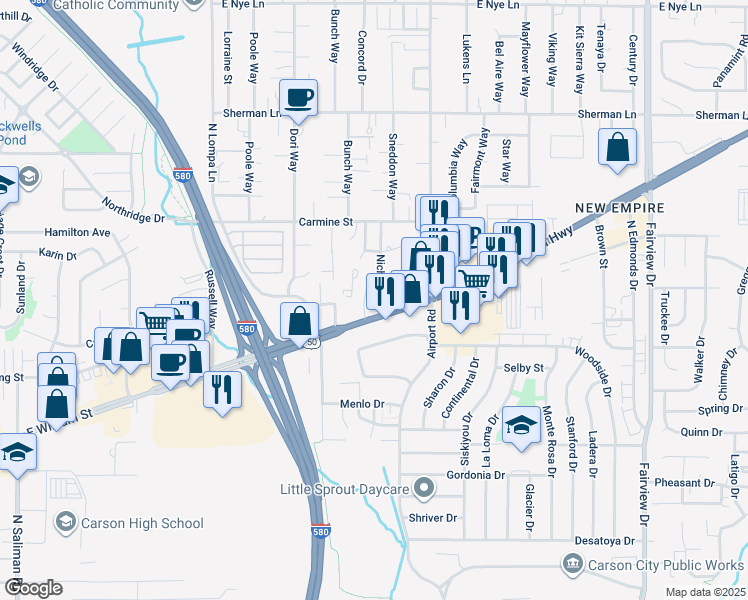 map of restaurants, bars, coffee shops, grocery stores, and more near 2898 U.S. 50 in Carson City