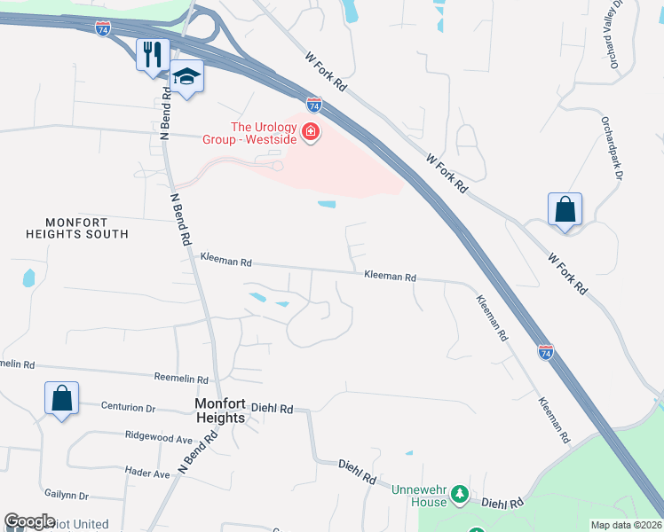 map of restaurants, bars, coffee shops, grocery stores, and more near 3348 Kleeman Road in Cincinnati