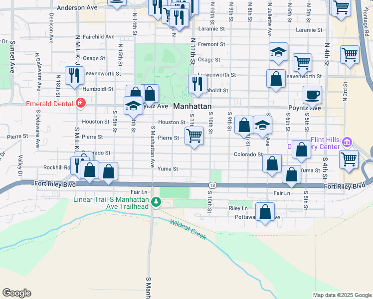 map of restaurants, bars, coffee shops, grocery stores, and more near 1127 Pierre Street in Manhattan