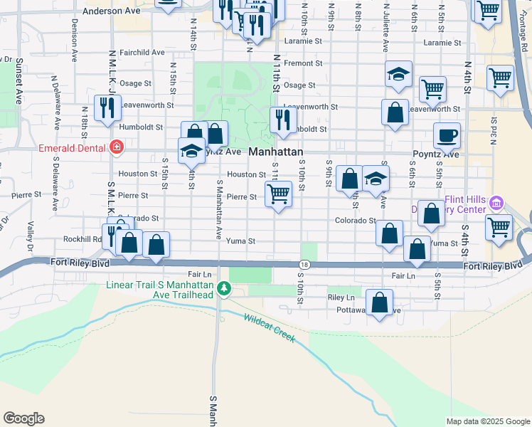 map of restaurants, bars, coffee shops, grocery stores, and more near 1127 Pierre Street in Manhattan