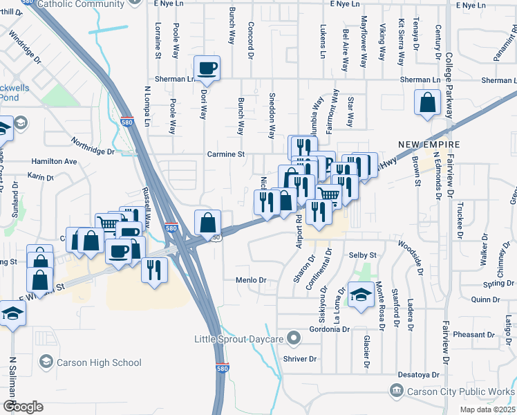 map of restaurants, bars, coffee shops, grocery stores, and more near 2898 U.S. 50 in Carson City