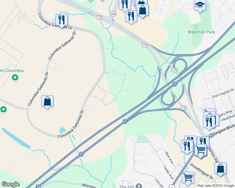map of restaurants, bars, coffee shops, grocery stores, and more near Benjamin Franklin Drive in Columbia