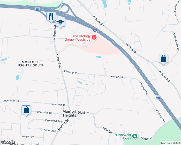 map of restaurants, bars, coffee shops, grocery stores, and more near 3396 Kleeman Road in Cincinnati