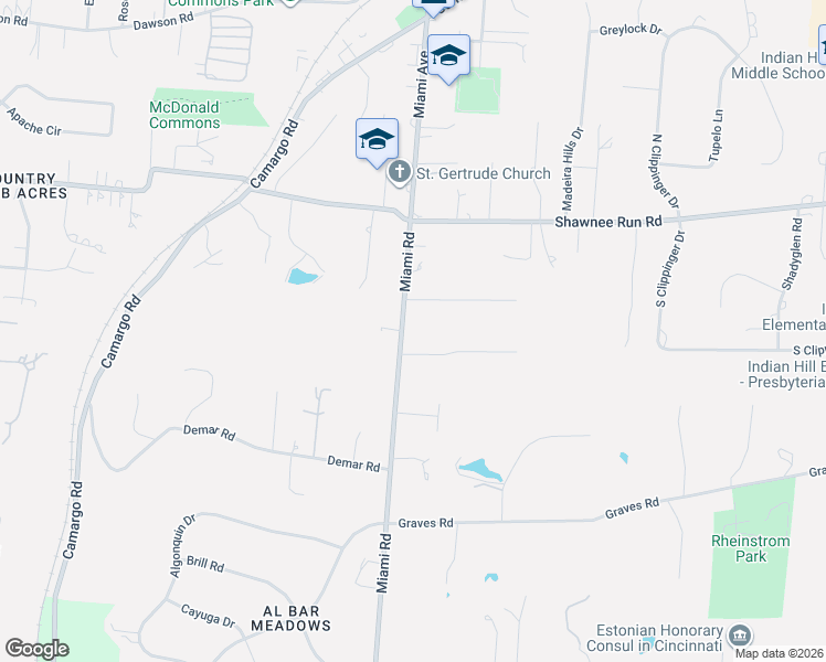 map of restaurants, bars, coffee shops, grocery stores, and more near 6100 Miami Road in Cincinnati