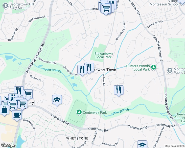 map of restaurants, bars, coffee shops, grocery stores, and more near 9240 Labelle Lane in Gaithersburg