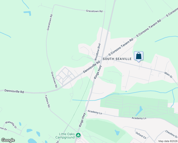 map of restaurants, bars, coffee shops, grocery stores, and more near 145 Dennisville Road in Cape May County