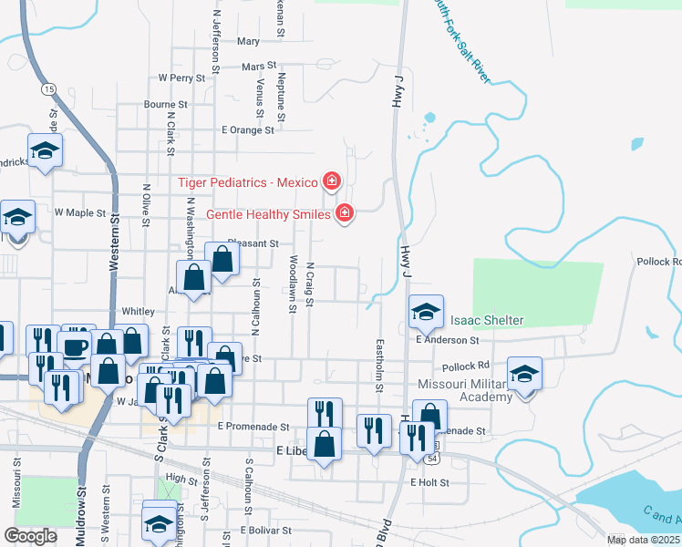 map of restaurants, bars, coffee shops, grocery stores, and more near 620 Cleveland Street in Mexico