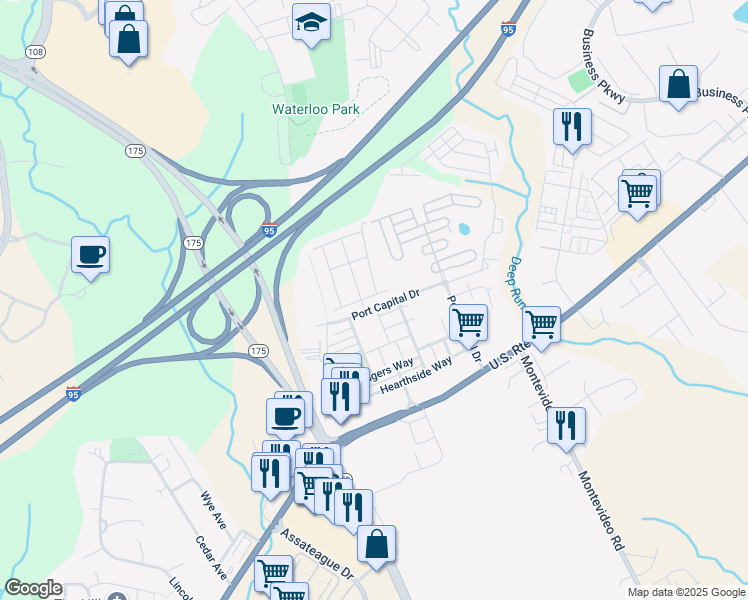 map of restaurants, bars, coffee shops, grocery stores, and more near 7085 Maiden Point Place in Elkridge