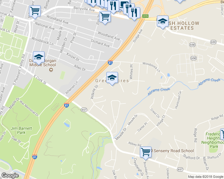 map of restaurants, bars, coffee shops, grocery stores, and more near 114 Wild Rose Circle in Winchester