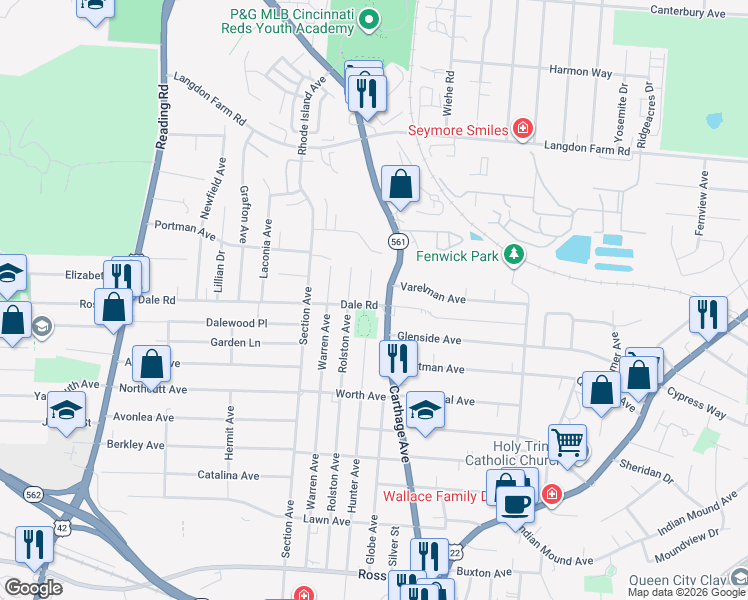 map of restaurants, bars, coffee shops, grocery stores, and more near in Norwood