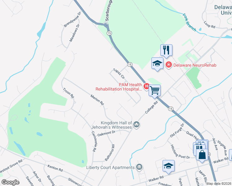 map of restaurants, bars, coffee shops, grocery stores, and more near 22 Opal Place in Dover