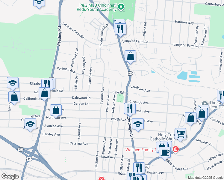 map of restaurants, bars, coffee shops, grocery stores, and more near 2028 Dale Road in Cincinnati