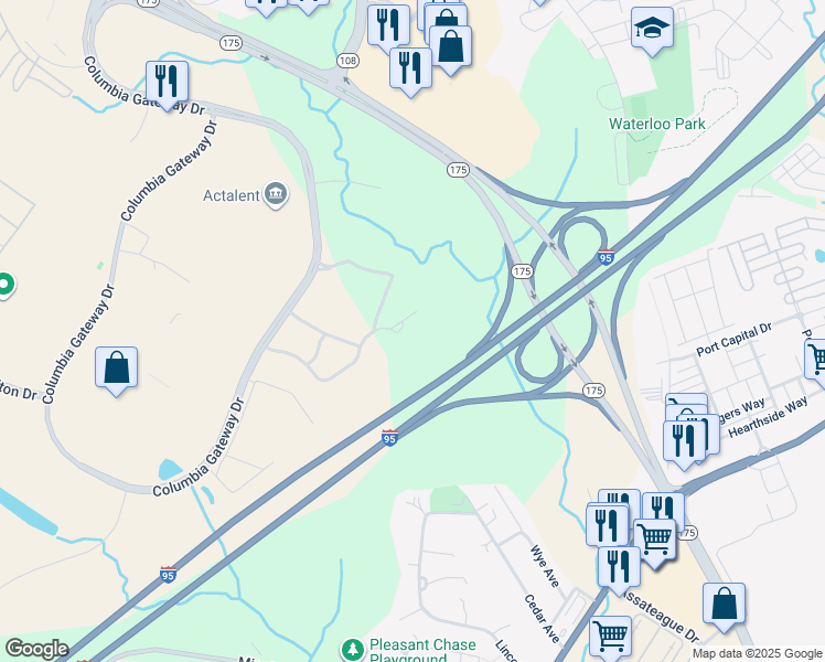 map of restaurants, bars, coffee shops, grocery stores, and more near 6841 Benjamin Franklin Drive in Columbia