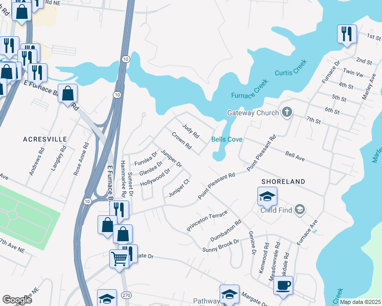 map of restaurants, bars, coffee shops, grocery stores, and more near 7226 Crown Road in Glen Burnie