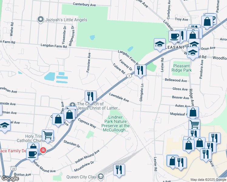 map of restaurants, bars, coffee shops, grocery stores, and more near 5666 Montgomery Road in Cincinnati