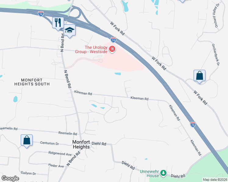 map of restaurants, bars, coffee shops, grocery stores, and more near 3348 Kleeman Road in Cincinnati