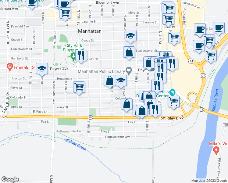 map of restaurants, bars, coffee shops, grocery stores, and more near 731 Pierre Street in Manhattan