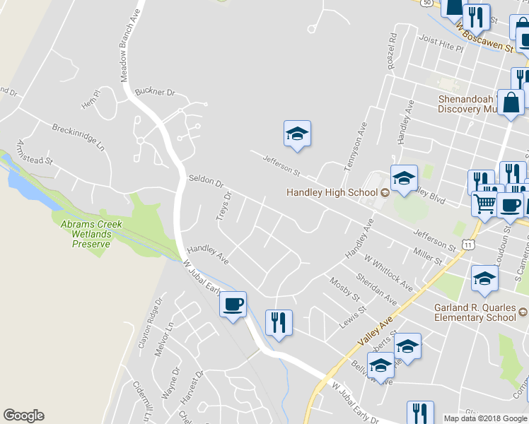 map of restaurants, bars, coffee shops, grocery stores, and more near 1516 Nester Drive in Winchester