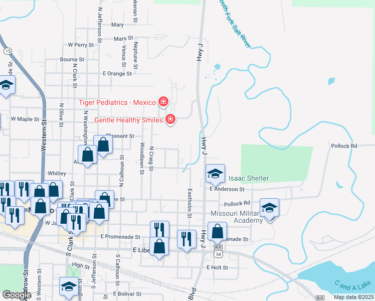 map of restaurants, bars, coffee shops, grocery stores, and more near 613 Eastholm Street in Mexico