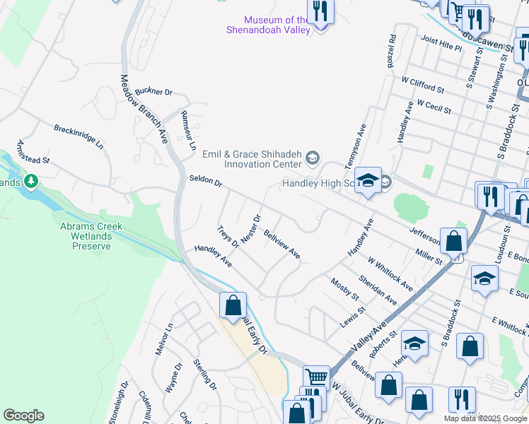 map of restaurants, bars, coffee shops, grocery stores, and more near 1516 Nester Drive in Winchester