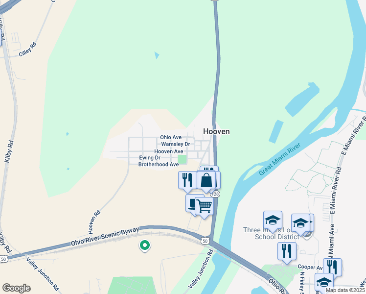 map of restaurants, bars, coffee shops, grocery stores, and more near 9656 Hooven Road in Harrison