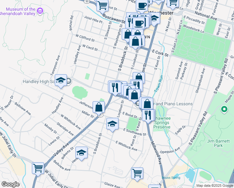 map of restaurants, bars, coffee shops, grocery stores, and more near 18 West Gerrard Street in Winchester
