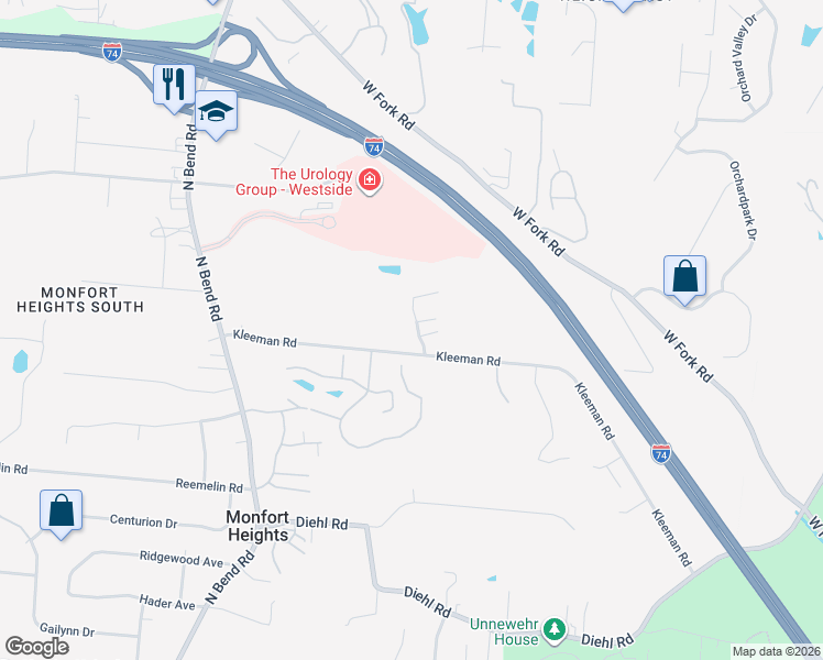 map of restaurants, bars, coffee shops, grocery stores, and more near 5123 Leslies Woods Court in Cincinnati