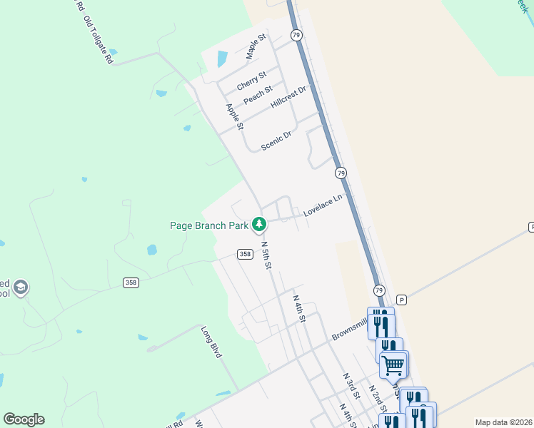 map of restaurants, bars, coffee shops, grocery stores, and more near 410 Tammy Drive in Elsberry