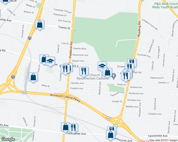 map of restaurants, bars, coffee shops, grocery stores, and more near 1334 Regent Avenue in Cincinnati