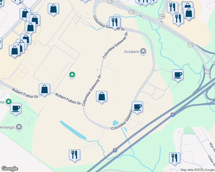 map of restaurants, bars, coffee shops, grocery stores, and more near 7138 Columbia Gateway Drive in Columbia