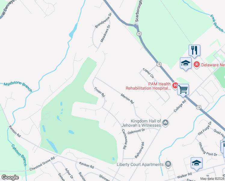 map of restaurants, bars, coffee shops, grocery stores, and more near 214 Merion Road in Dover