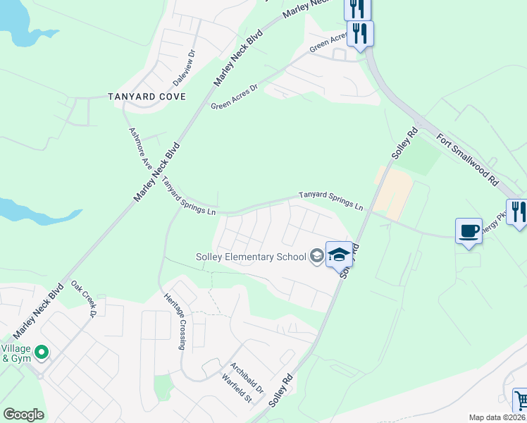 map of restaurants, bars, coffee shops, grocery stores, and more near 937 Indigo Bunting Lane in Glen Burnie