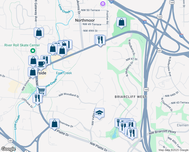 map of restaurants, bars, coffee shops, grocery stores, and more near 1904 45th Street Terrace in Kansas City