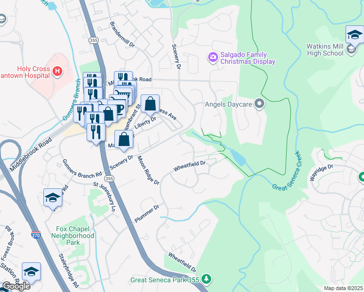 map of restaurants, bars, coffee shops, grocery stores, and more near 11200 Cool Breeze Place in Germantown