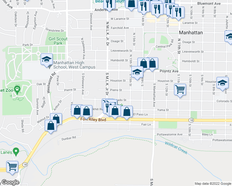map of restaurants, bars, coffee shops, grocery stores, and more near 1605 Pierre Street in Manhattan