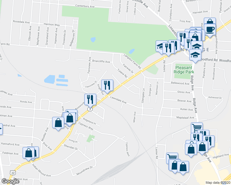 map of restaurants, bars, coffee shops, grocery stores, and more near 5666 Montgomery Road in Cincinnati