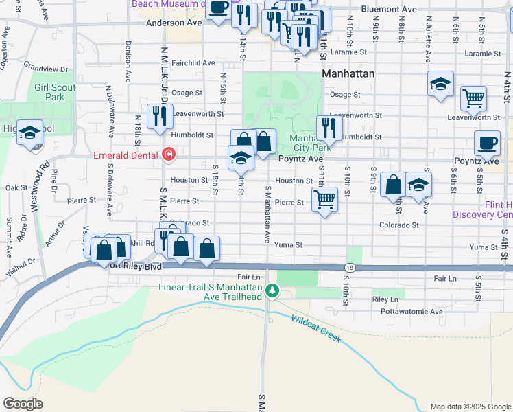 map of restaurants, bars, coffee shops, grocery stores, and more near 1311 Pierre Street in Manhattan