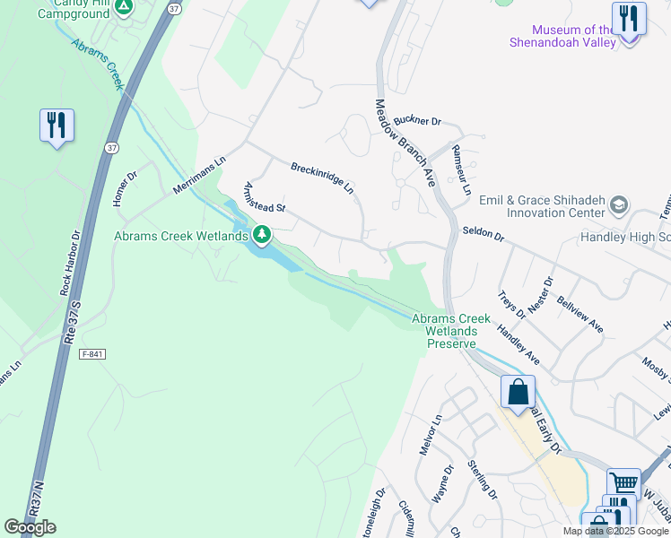 map of restaurants, bars, coffee shops, grocery stores, and more near 1517 Brookdale Court in Winchester