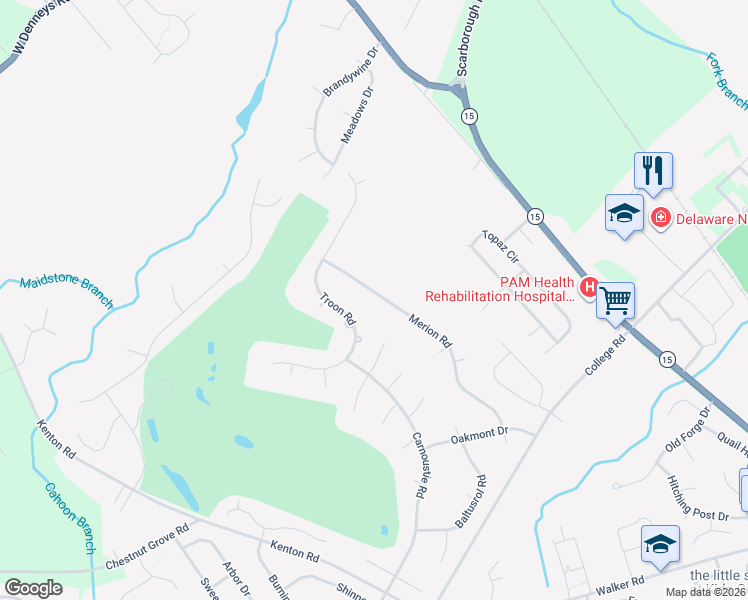 map of restaurants, bars, coffee shops, grocery stores, and more near 214 Merion Road in Dover