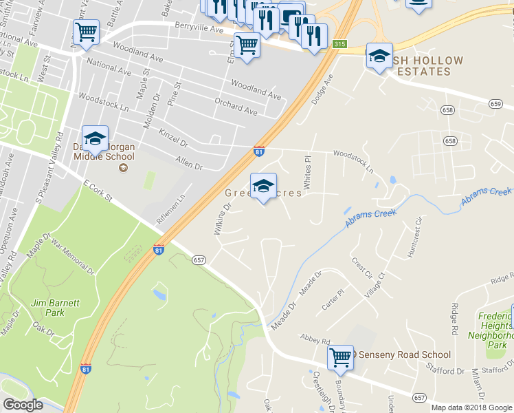 map of restaurants, bars, coffee shops, grocery stores, and more near 110 Wild Rose Circle in Winchester