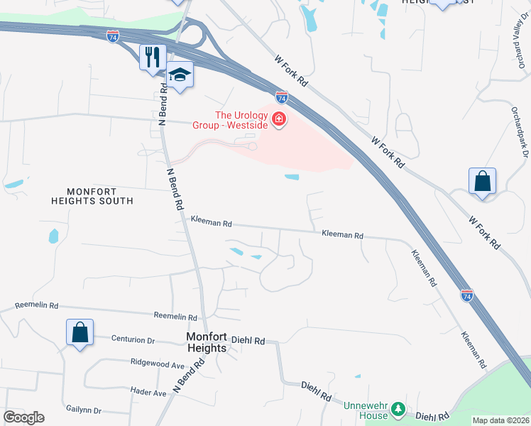 map of restaurants, bars, coffee shops, grocery stores, and more near 3396 Kleeman Road in Cincinnati