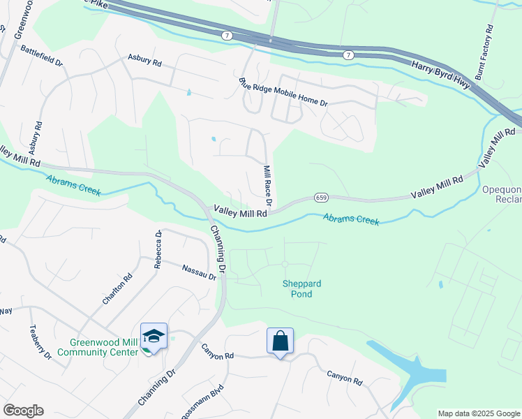 map of restaurants, bars, coffee shops, grocery stores, and more near 1127 Valley Mill Road in Winchester