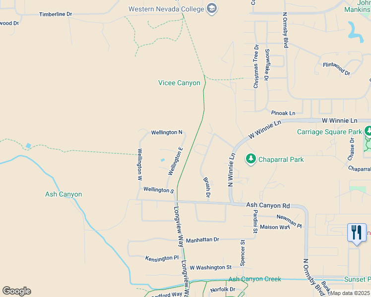 map of restaurants, bars, coffee shops, grocery stores, and more near 1787 Wellington East in Carson City