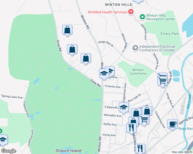 map of restaurants, bars, coffee shops, grocery stores, and more near 4738 Gray Road in Cincinnati