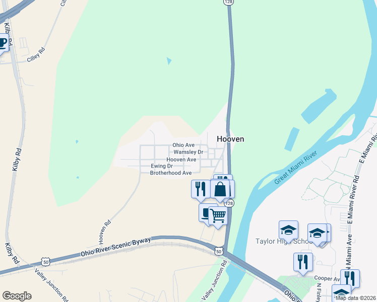 map of restaurants, bars, coffee shops, grocery stores, and more near in Hooven