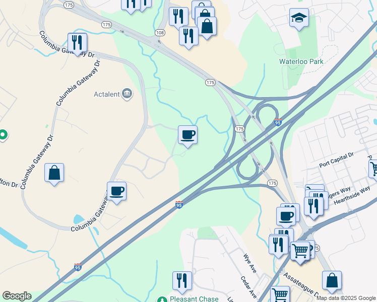 map of restaurants, bars, coffee shops, grocery stores, and more near 6841 Benjamin Franklin Drive in Columbia
