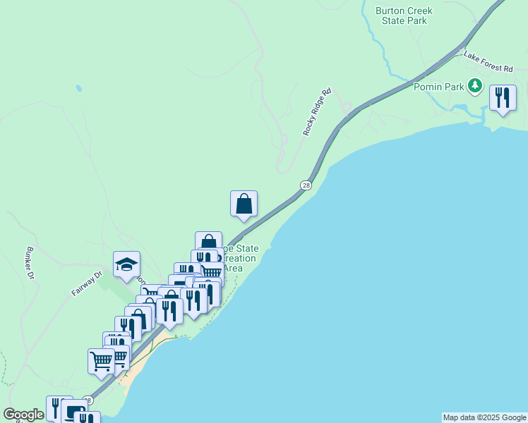 map of restaurants, bars, coffee shops, grocery stores, and more near 1345 North Lake Boulevard in Tahoe City