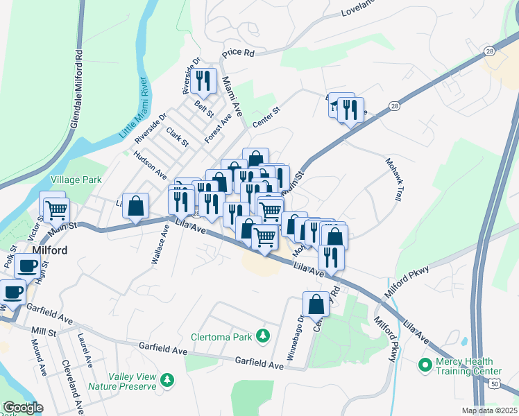 map of restaurants, bars, coffee shops, grocery stores, and more near 861 Lila Avenue in Milford